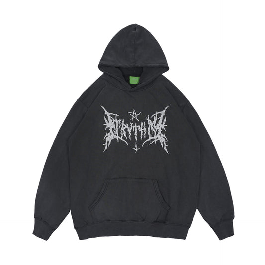 Sudadera Vintage Negra Oversize con Detalles Desgastados