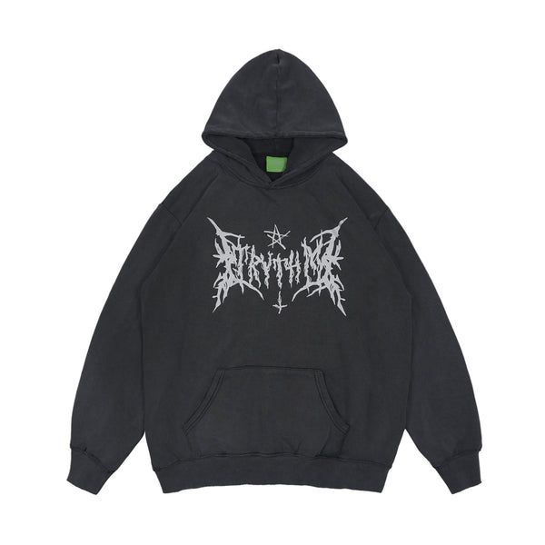 Sudadera Vintage Negra Oversize con Detalles Desgastados