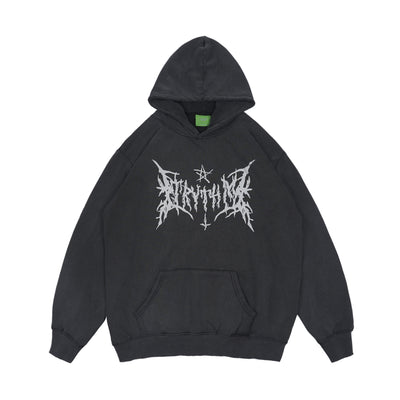 Sudadera Vintage Negra Oversize con Detalles Desgastados