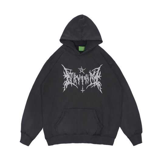 Sudadera Vintage Negra Oversize con Detalles Desgastados