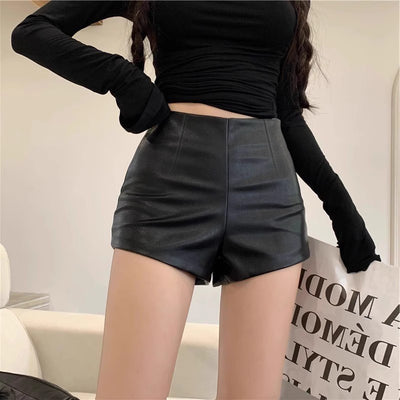 Pantalones de Cuero Sintético Cintura Alta Shorts Sexy Estilo Moderno - Image 5