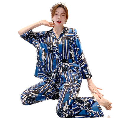 Pijama Largo de Seda Helada para Primavera y Otoño - Image 3