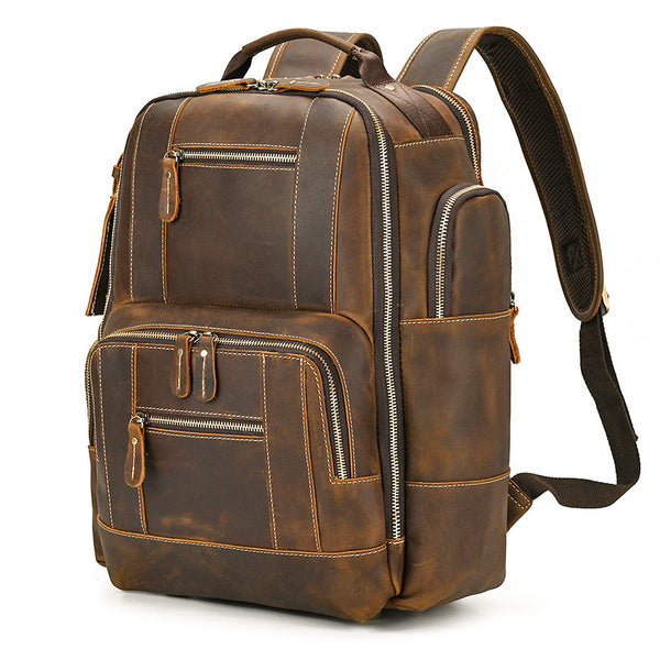 Mochila Ejecutiva de Cuero Genuino Retro - Capacidad Grande para Laptop 15 pulgadas