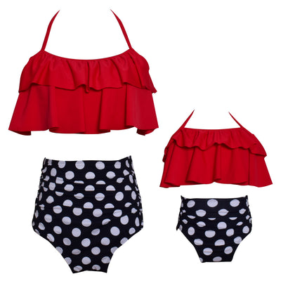 Traje de Baño Coordinado Mamá e Hija con Cintura Alta y Volantes Estampado - Image 17