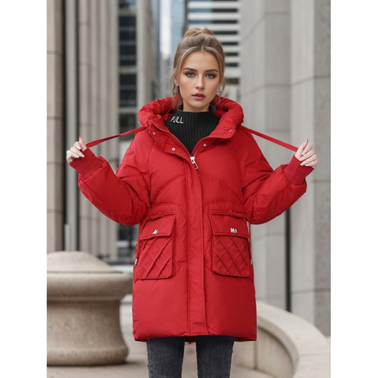 Abrigo de Invierno con Capucha y Bolsillos - Chaqueta de Algodón Grueso para Mujer