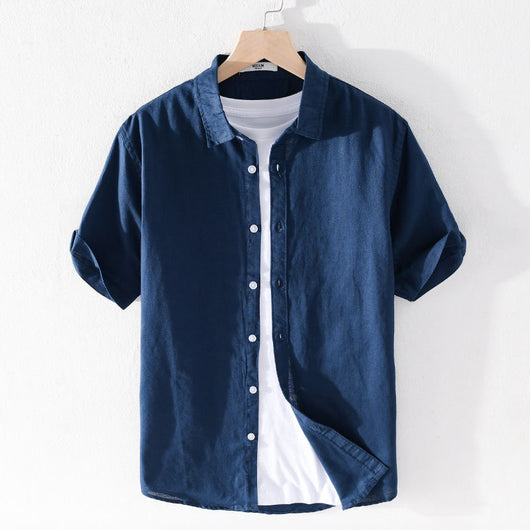 Camisa de Lino Manga Corta para Hombre - Comodidad de Verano - Image 10