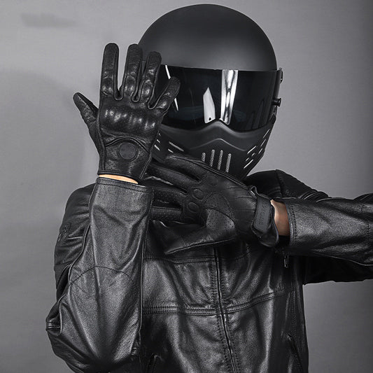 Guantes de Cuero para Motocicleta con Pantalla Táctil y Protección Anticaída