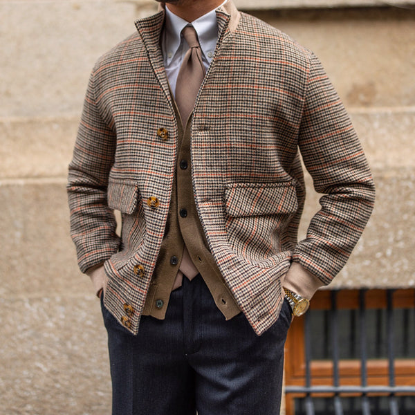 Chaqueta Bomber Tweed con Forro Polar Ajustada y Cuello de Pie