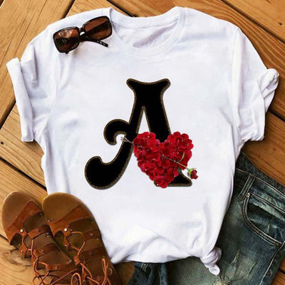 Playera Casual Estampado Alfabeto Inglés Rosa para Estudiantes