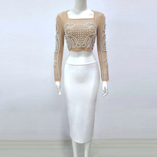 Conjunto Dos Piezas: Blusa Manga Larga con Tachuelas y Falda Midi - Image 13