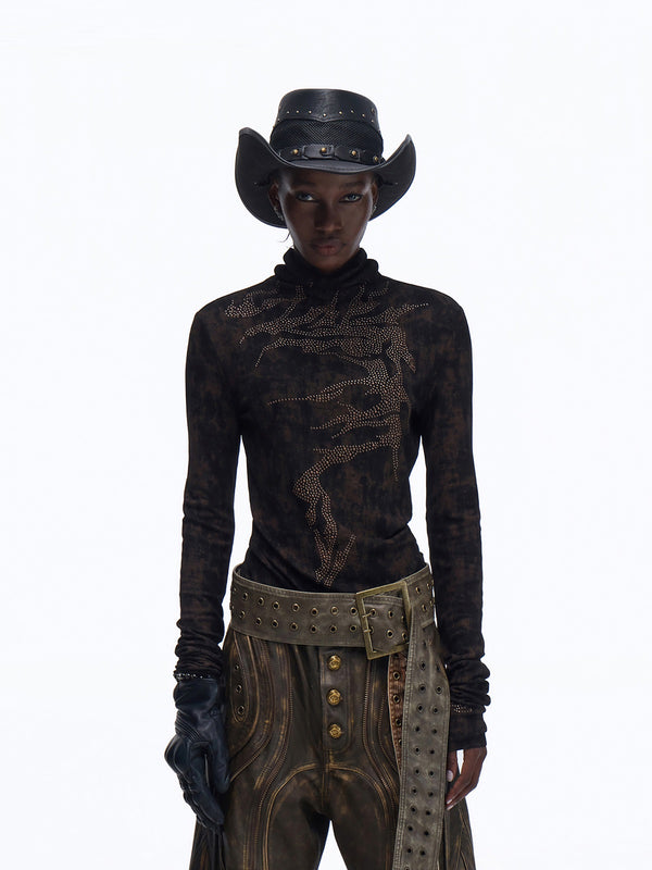 Blusa Base Térmica Cuello Alto Manga Larga en Cobre y Plata Antigua