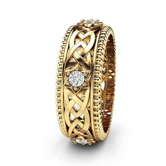 Anillo de Boda Hueco con Diamante Blanco Chapado en Oro 14K - Image 2