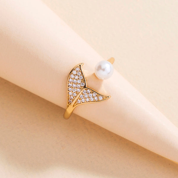 Anillo de Cola de Sirena con Perla y Circonita - Diseño Abierto Ajustable - Image 3