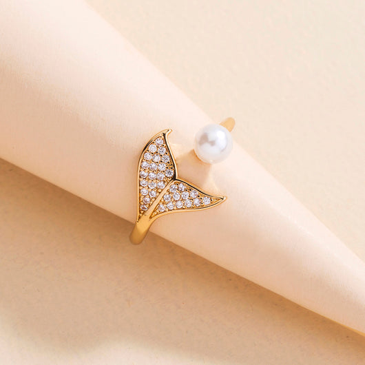 Anillo de Cola de Sirena con Perla y Circonita - Diseño Abierto Ajustable - Image 3