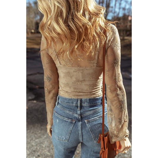 Blusa Reductora de Encaje Manga Larga Ajustada para Mujer - Image 2