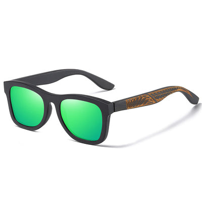 Gafas de Bambú con Marco Negro Texturizado y Patillas Estampadas - Image 8