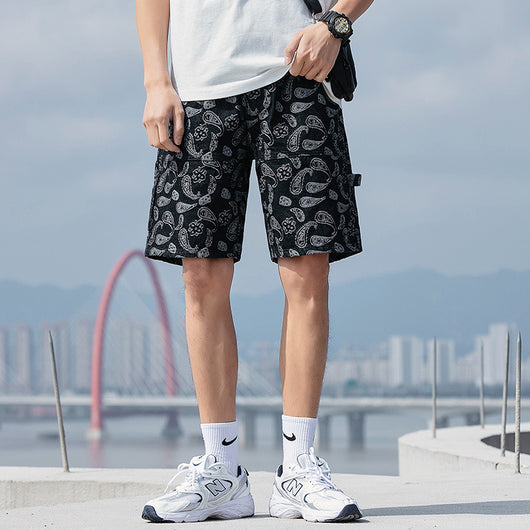Shorts Jacquard Denim Hombre Talla Grande Estilo Suelto Estampado Completo - Image 5