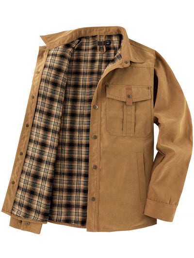 Chaqueta Flanela a Cuadros Tipo Lapela para Hombre Talla Grande - Image 3