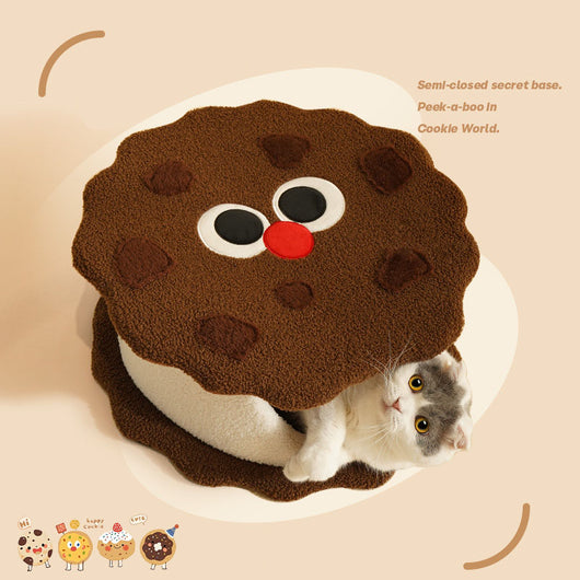 Casa Cama para Gato con Forma de Galleta - Refugio Cálido para Otoño e Invierno