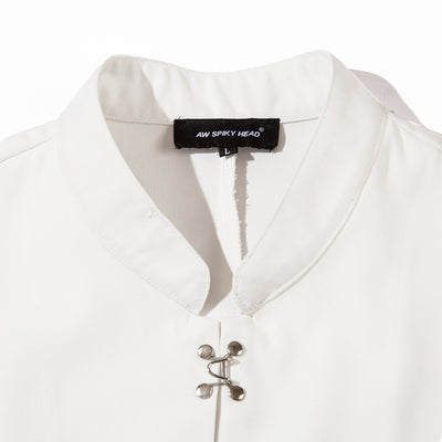 Camisa Casual de Cuello Mao Manga Corta para Hombre - Image 3