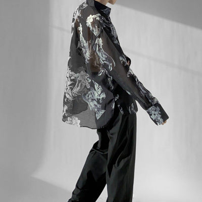 Camisa Estampada Suelta en Seda de Hielo para Hombre - Image 5