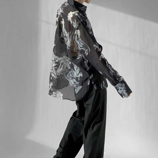 Camisa Estampada Suelta en Seda de Hielo para Hombre - Image 5