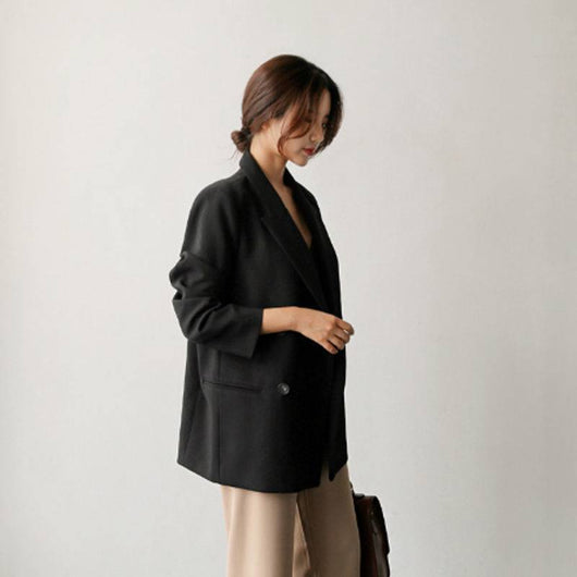 Blazer Drapeado Negro Estilo Coreano para Mujer - Image 8
