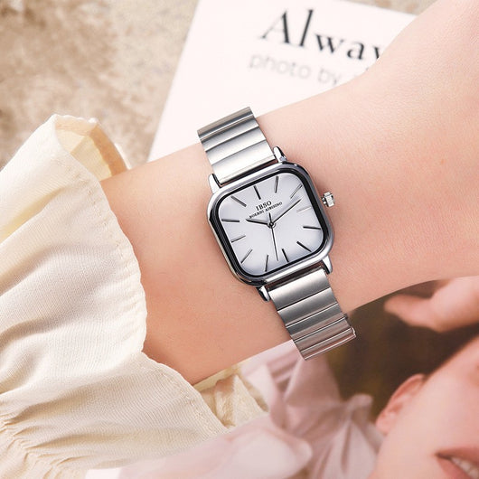 Reloj de Acero Inoxidable Cuadrado Elegante con Movimiento de Cuarzo