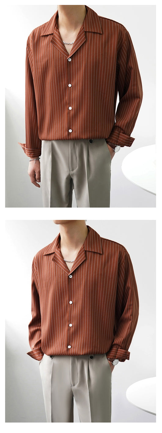 Camisa Cubana de Rayas Manga Larga Suelta con Cuello Abierto - Image 11