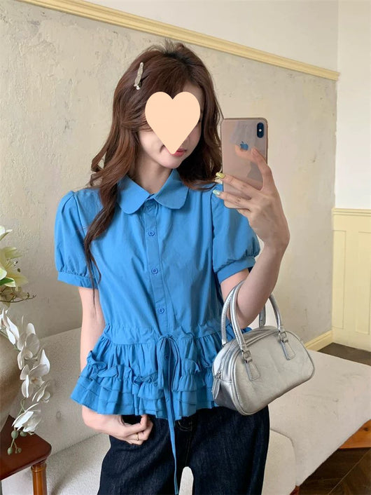 Blusa Juvenil Azul con Cuello de Muñeca y Mangas Abullonadas - Image 15