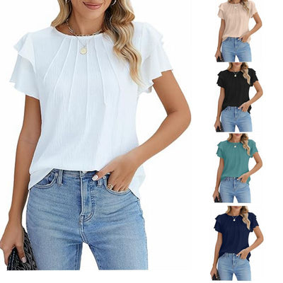 Blusa Ejecutiva Plisada de Manga Corta Cuello Redondo - Image 6