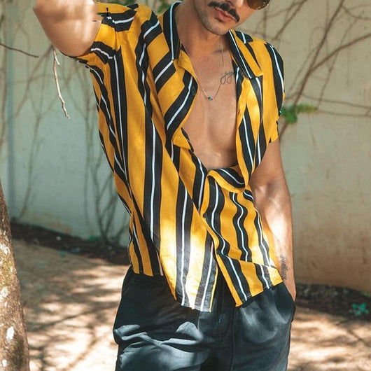 men's shirt, shirt, yellow, black, white, casual, streetwear - Image 11