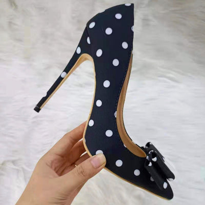Zapatos de Tacón Alto Satinado con Lunares - Punta Fina Elegante - Image 3