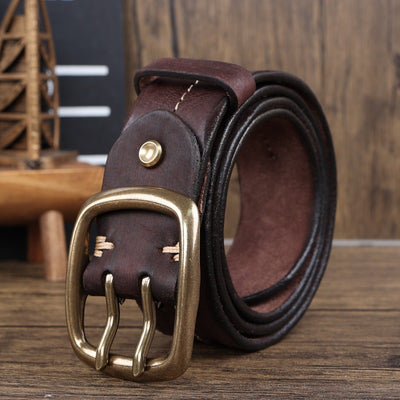 Cinturón de Cuero Premium con Hebilla Brass Retro y Costura Doble Aguja para Hombre - Image 12