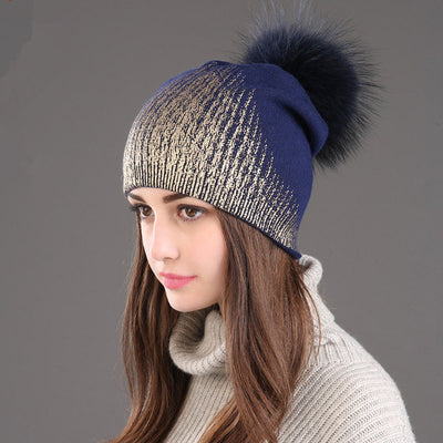 Gorro Tejido de Lana Cálido para Mujer - Dorado y Plateado - Image 7