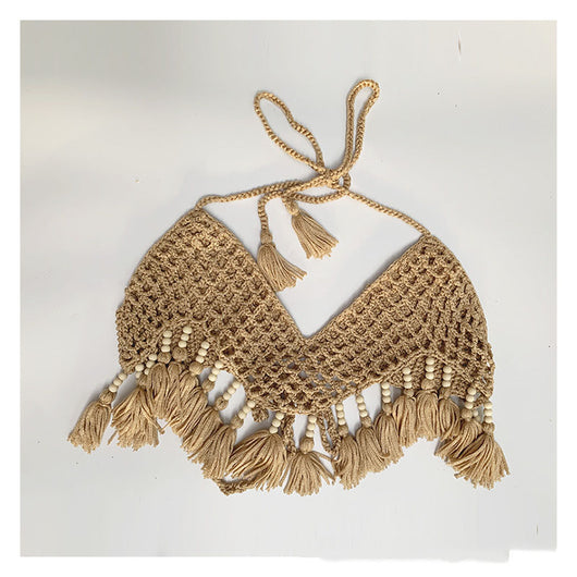 Bikini Estilo Europeo con Detalles de Cuentas y Borlas - Traje de Baño Elegante para Playa - Image 9