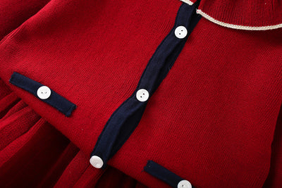 Conjunto Infantil Coreano Cardigan Tejido Liso Dos Piezas con Falda - Image 9