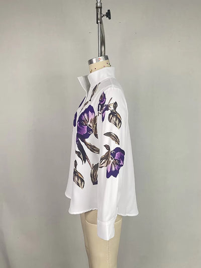 Camisa Suelta con Cuello de Pie y Estampado de Manga Larga - Image 9