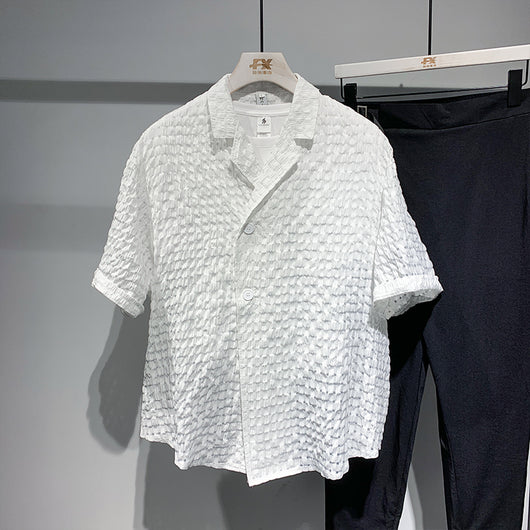 Camisa Cuadriculada Suelta para Peluquero Manga Corta Hombre - Image 6