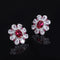 S925 Plateado Jewelry Set Imitated Pigeon Blood Rojo Treasure Flower-shaped Ring Earring Pendant Three-piece Set Earrings