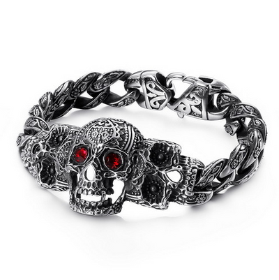 Pulsera de Acero Titanio con Calavera y Cruz - Diseño Dominio Vintage para Hombre - Image 10
