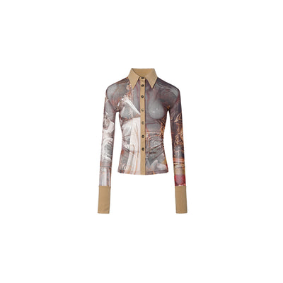 Blusa Mesh Plisada con Estampado y Cintura Ajustable - Image 6