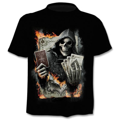Playera Calavera Impresión 3D Digital Manga Corta Trendy