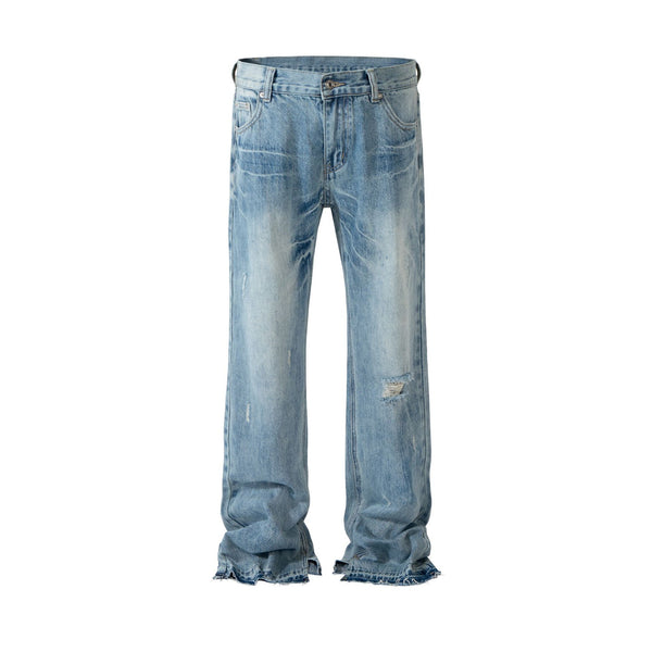 Pantalones Bootleg Paris Style con Patrón Rayo Efecto Lavado y Corte Desgarrado