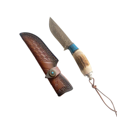 Cuchillo de Asta de Venado con Acero Damasceno y Mango Turquesa - Image 4