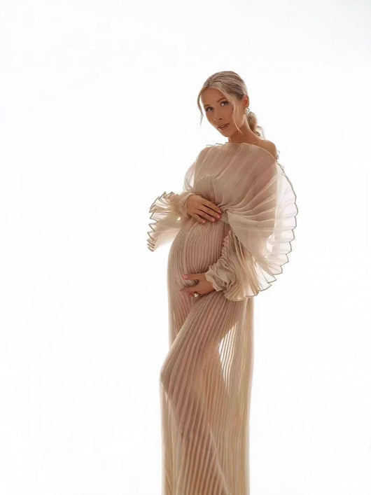 Vestido Largo Plisado Transparente para Embarazadas con Vientre Pronunciado - Image 12