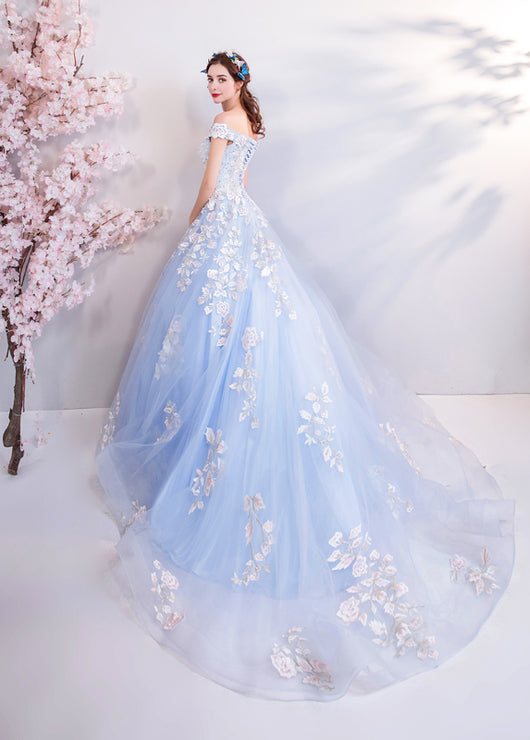 Vestido de Noche para Boda con Flores Azules - Diseño Elegante para Dama de Honor - Image 6