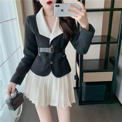 Conjunto de Falda Plisada Alta y Chaqueta Corta con Cinturón - Image 7