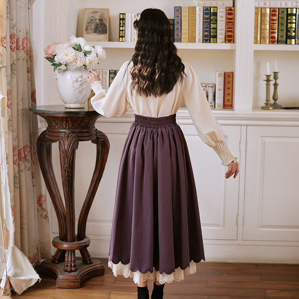 Vestido Elegante de Encaje Floral Bordado Doble Capa Manga Larga