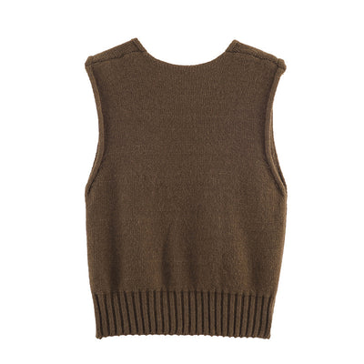 Chaleco Suelto Cuello V Estilo Francés Mujer - Colores Sólidos - Image 13